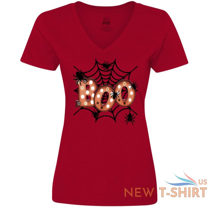 inktastic halloween boo with spiders in web women s v neck t shirt scary spooky 6.jpg