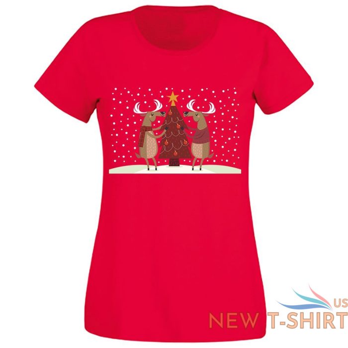 ladies christmas tree reindeer print t shirt womens short sleeve xmas party top 2.jpg