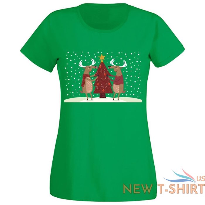 ladies christmas tree reindeer print t shirt womens short sleeve xmas party top 3.jpg