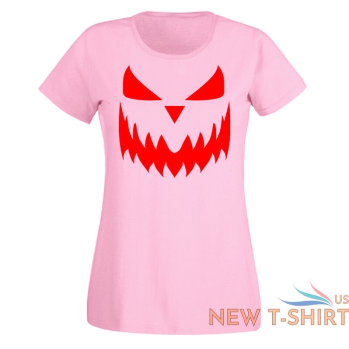 ladies halloween pumpkin face tshirt new scary trick or treat costume shirt 2.jpg