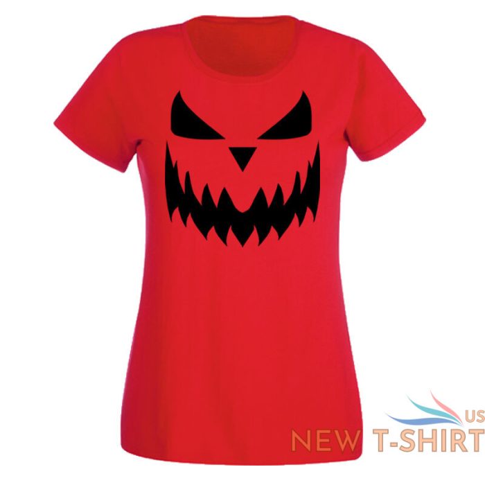 ladies halloween pumpkin face tshirt new scary trick or treat costume shirt 5.jpg