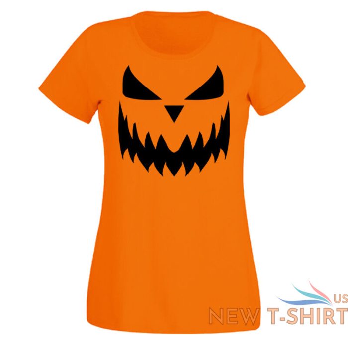 ladies halloween pumpkin face tshirt new scary trick or treat costume shirt 7.jpg