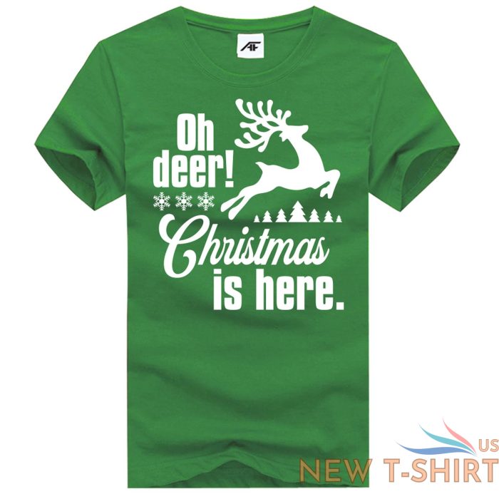 ladies oh deer christmas is here printed t shirt womens crew neck xmas party top 3.jpg