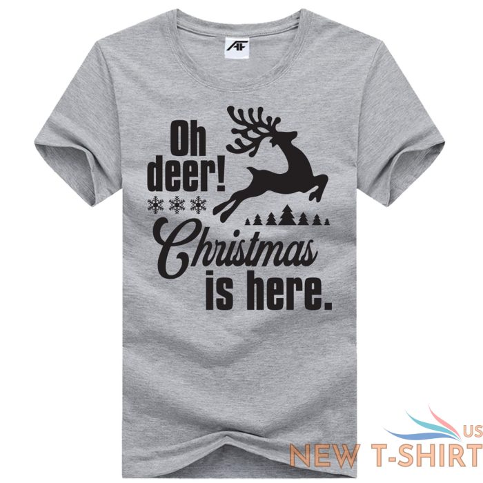 ladies oh deer christmas is here printed t shirt womens crew neck xmas party top 4.jpg