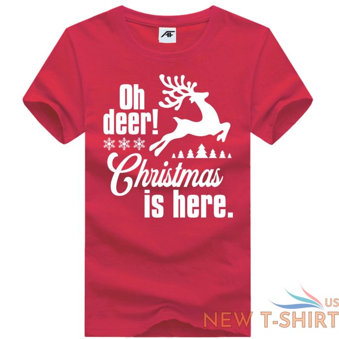 ladies oh deer christmas is here printed t shirt womens crew neck xmas party top 5.jpg