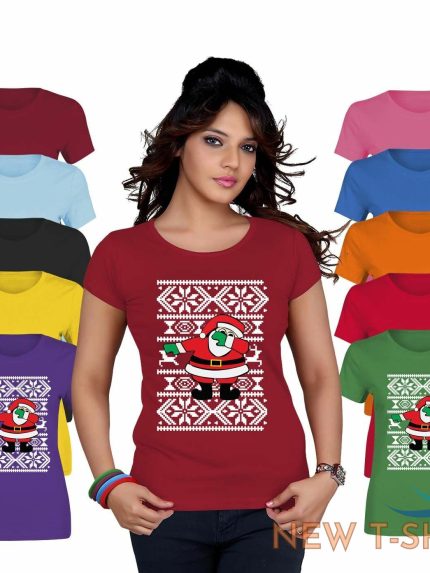 ladies santa dabbing xmas printed t shirt girls crew neck short sleeve top 0.jpg