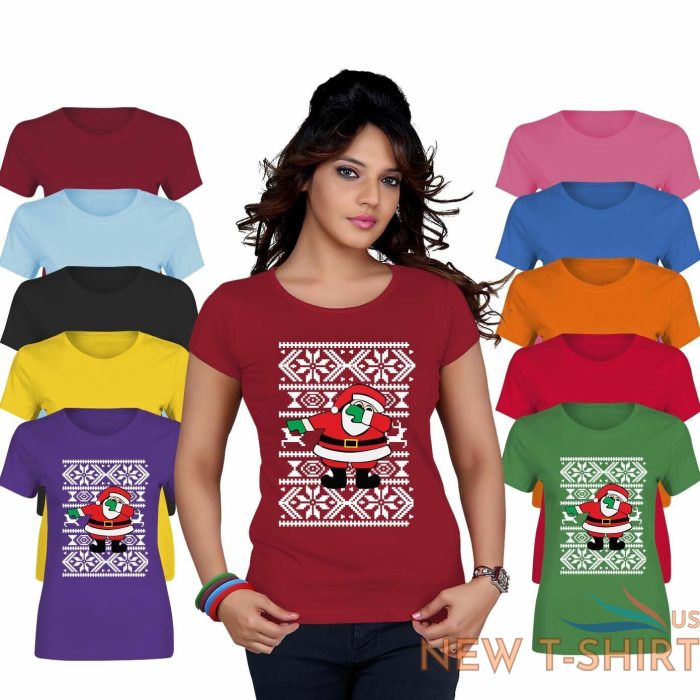 ladies santa dabbing xmas printed t shirt girls crew neck short sleeve top 0.jpg