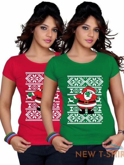 ladies santa dabbing xmas printed t shirt girls crew neck short sleeve top 1.jpg