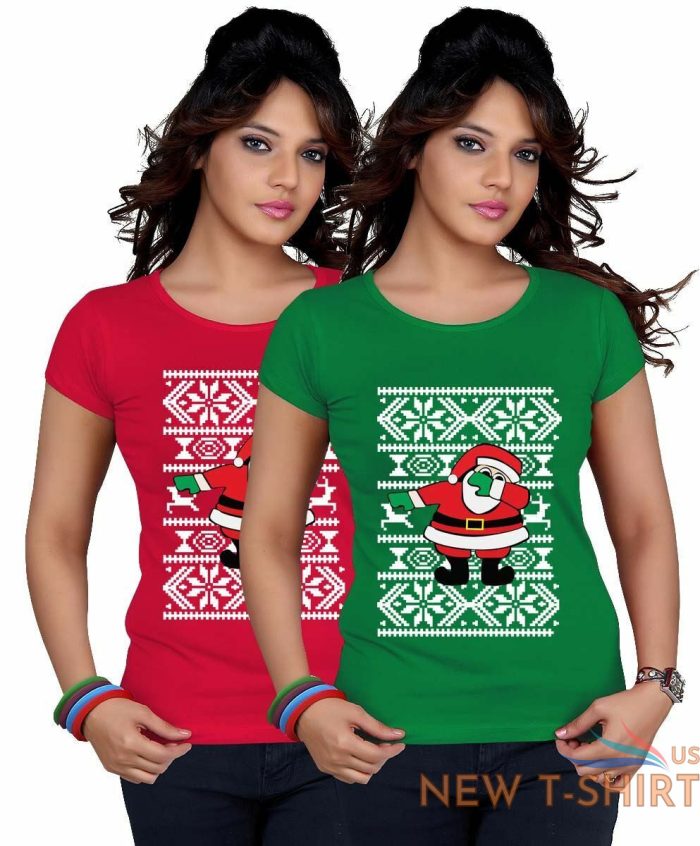 ladies santa dabbing xmas printed t shirt girls crew neck short sleeve top 1.jpg