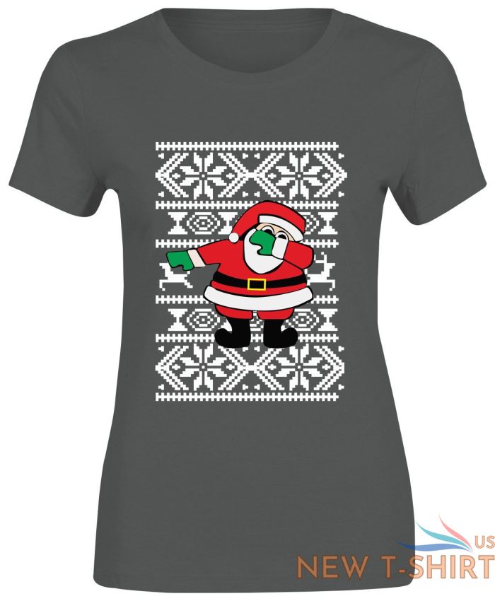 ladies santa dabbing xmas printed t shirt girls crew neck short sleeve top 4.jpg