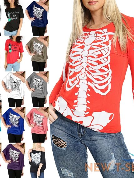 ladies womens halloween costume skeleton bones fancy dress party tee top t shirt 0.jpg
