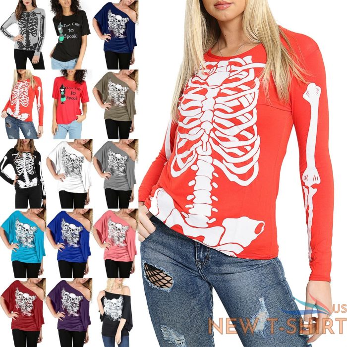 ladies womens halloween costume skeleton bones fancy dress party tee top t shirt 0.jpg