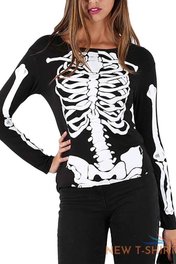 ladies womens halloween costume skeleton bones fancy dress party tee top t shirt 1.jpg