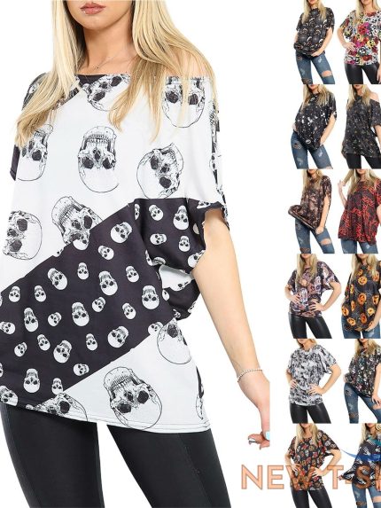 ladies womens halloween multi skull baggy short sleeve oversized tee t shirt top 0.jpg