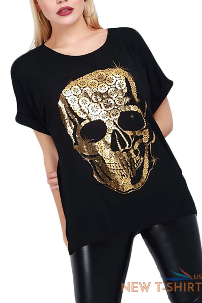 ladies womens halloween printed oversized turn up cap sleeve basic t shirt top 4.jpg