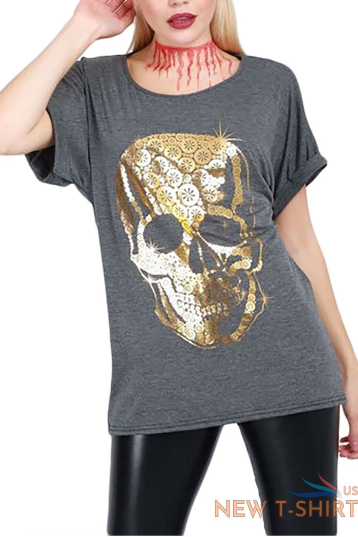 ladies womens halloween printed oversized turn up cap sleeve basic t shirt top 5.jpg