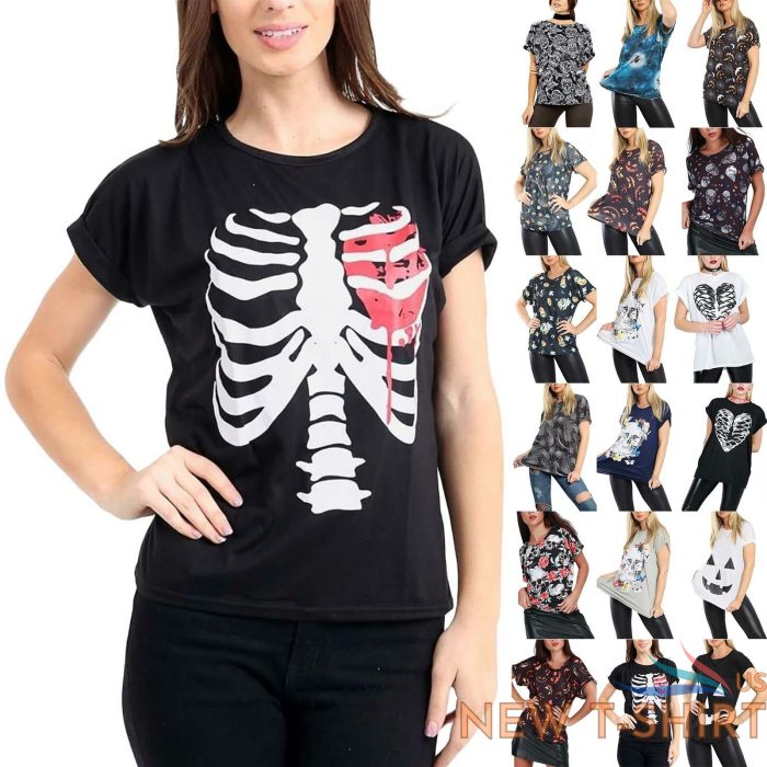 ladies womens halloween printed turn up cap sleeve baggy basic t shirt tee top 0.jpg