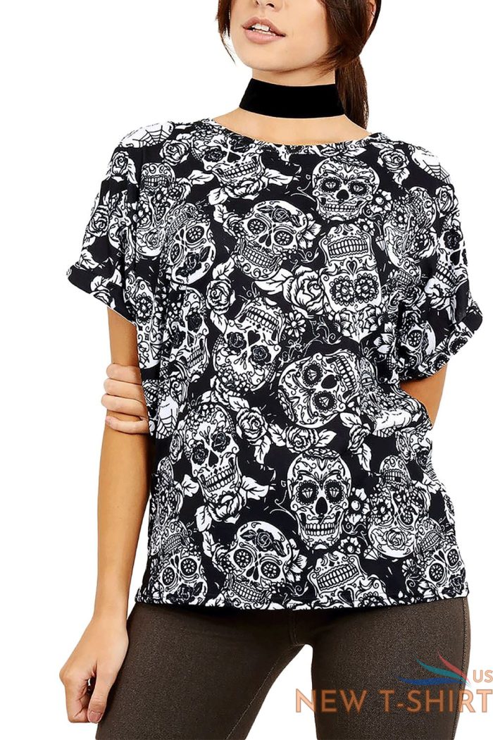 ladies womens turn up cap sleeve halloween printed baggy basic tee top t shirt 3.jpg