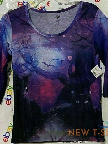 magical meows black cats halloween print polyester tee women s size m l xl nwt 0.jpg