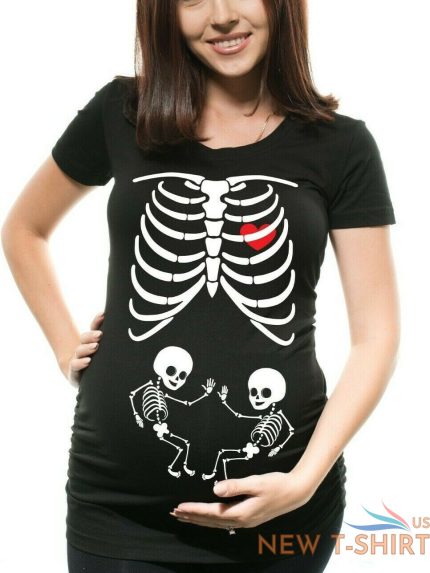 maternity t shirt skeleton cute halloween pregnancy twins t shirt funny costume 0.jpg