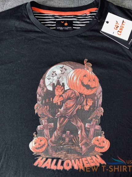 men s m medium halloween long sleeve shirt jack o lantern cemetery denim flower 1.jpg