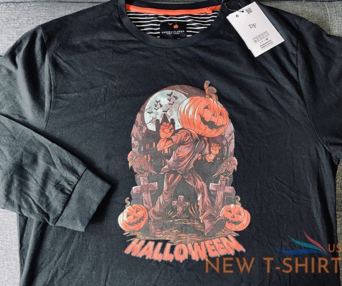 men s m medium halloween long sleeve shirt jack o lantern cemetery denim flower 2.jpg