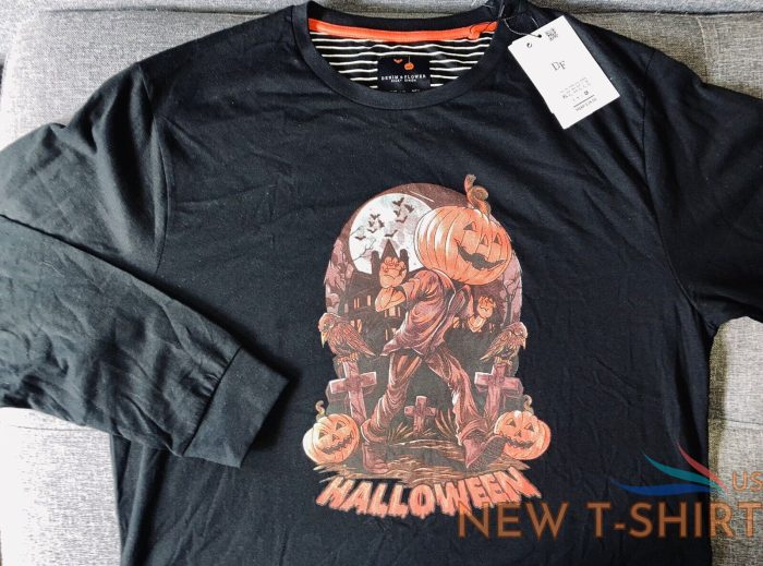 men s m medium halloween long sleeve shirt jack o lantern cemetery denim flower 3.jpg