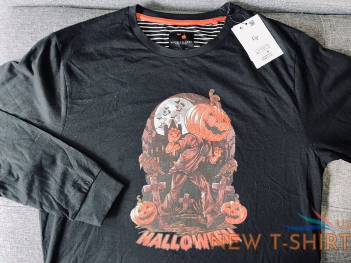 men s m medium halloween long sleeve shirt jack o lantern cemetery denim flower 5.jpg