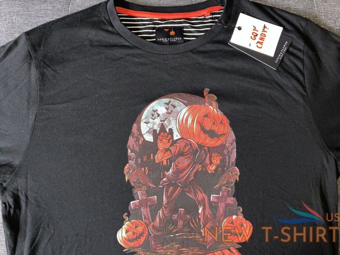 men s m medium halloween long sleeve shirt jack o lantern cemetery denim flower 6.jpg