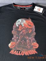 men s m medium halloween long sleeve shirt jack o lantern cemetery denim flower 7.jpg