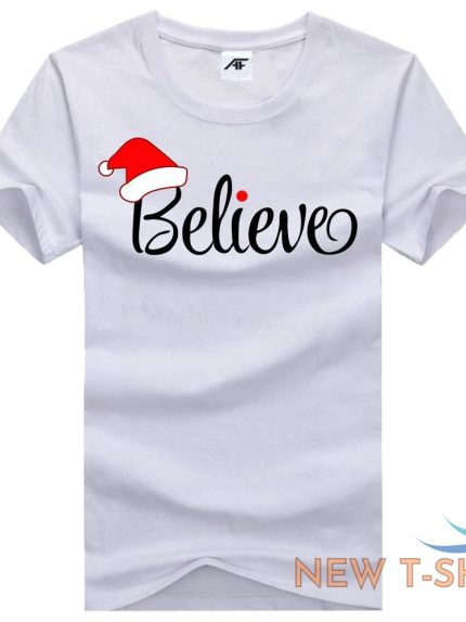 mens believe print christmas t shirt childrens cute santa hat gift top tees 1.jpg