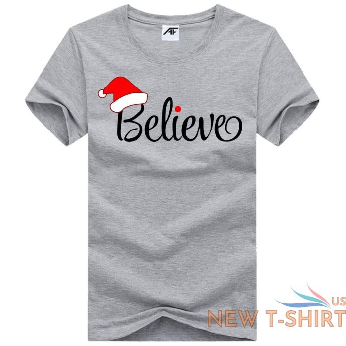 mens believe print christmas t shirt childrens cute santa hat gift top tees 4.jpg