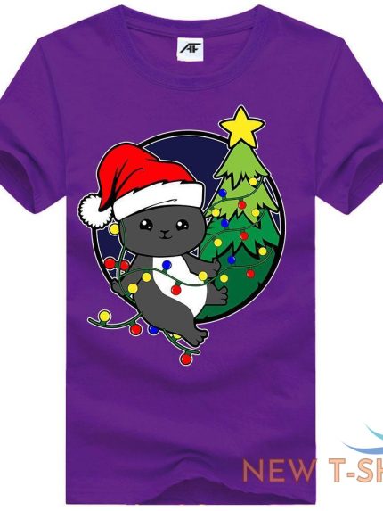 mens childrens cat with tree christmas t shirt short sleeve xmas top tees 0.jpg