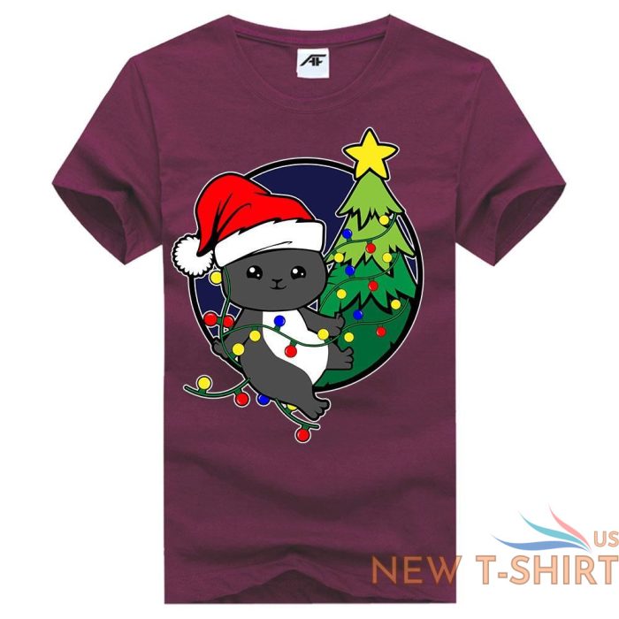 mens childrens cat with tree christmas t shirt short sleeve xmas top tees 5.jpg