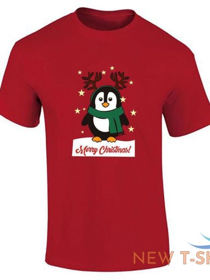 merry christmas print penguin t shirt boys short sleeve top mens xmas cotton tee 0.jpg