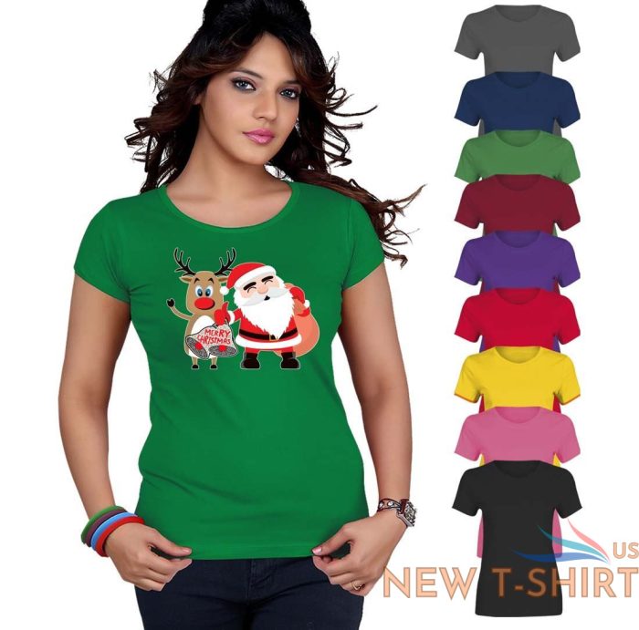 merry christmas santa reindeer top printed tshirt womens short sleeve tee 3.jpg