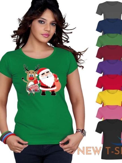 merry christmas santa reindeer top printed tshirt womens tee short sleeve 0.jpg