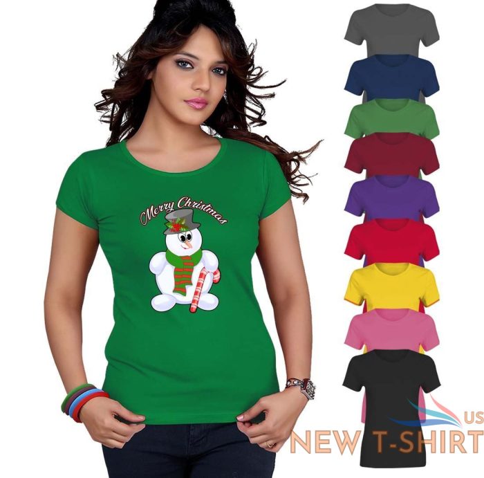 merry christmas snowman xmas top printed tshirt womens short sleeve tee 0.jpg