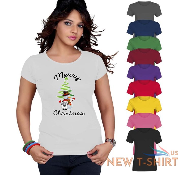 merry christmas tree snowman top printed tshirt womens short sleeve tee 1.jpg