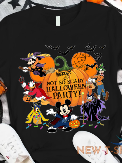 mickey and friends pumpkin not so scary halloween party tshirt women 0.png