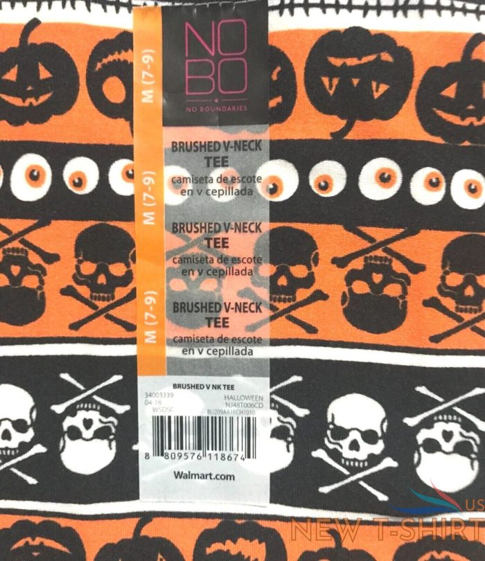 no boundaries womens halloween skull bones pumpkin v neck tee juniors m 7 9 3.jpg