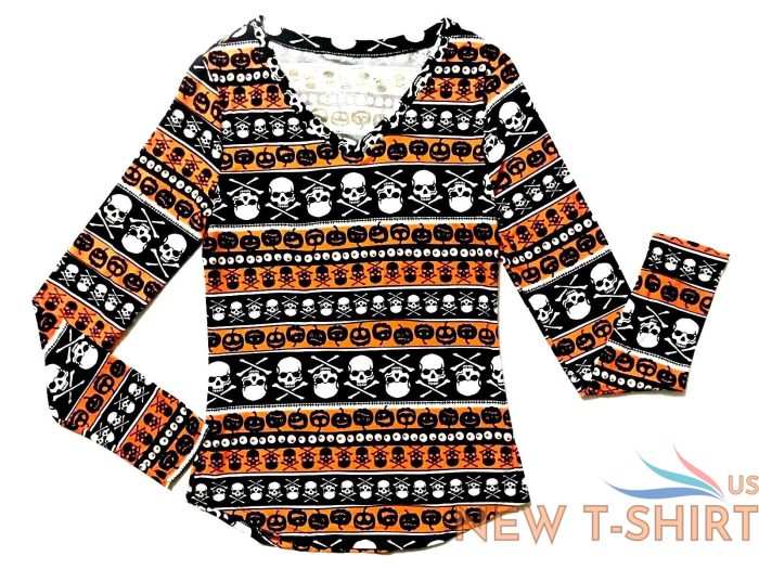 no boundaries womens halloween skull bones pumpkin v neck tee juniors m 7 9 4.jpg