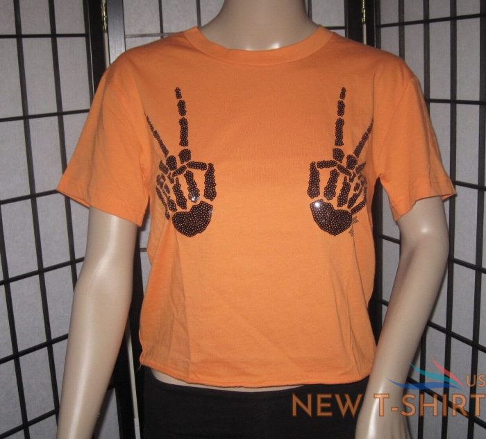 nwt victoria s secret pink halloween skeleton peace sign hands bling t shirt top 4.jpg