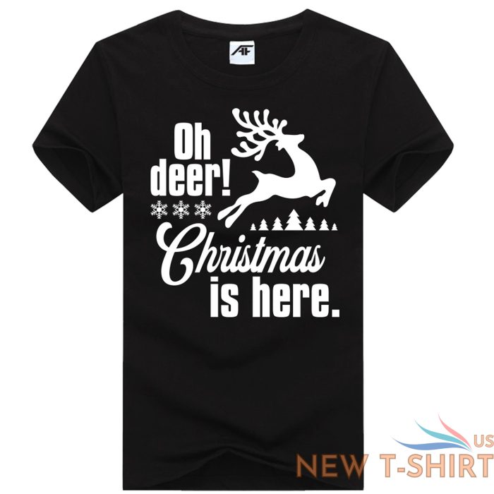 oh deer christmas is here printed t shirt mens boys crew neck short sleeve tees 2.jpg