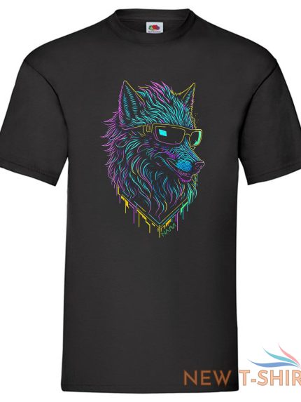 retrowave neon wolf with glasses party clubing t shirt for mens womens kids tee 0.jpg