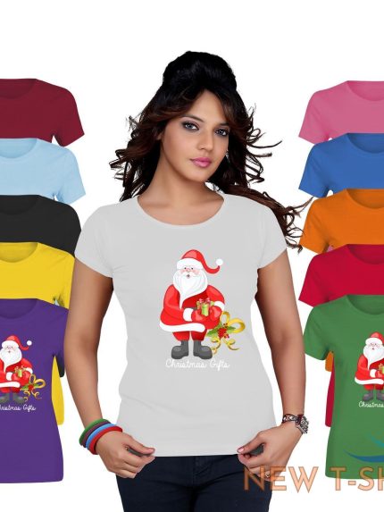 santa christmas gifts print tshirt girls womens short sleeve cotton tee gym lot 0.jpg