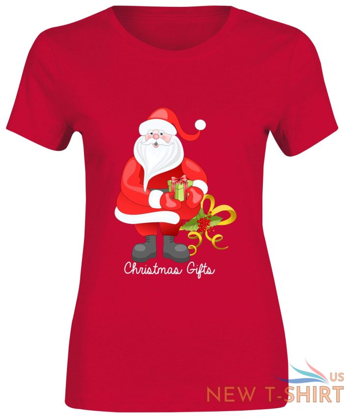 santa christmas gifts print tshirt girls womens short sleeve cotton tee gym lot 4.jpg