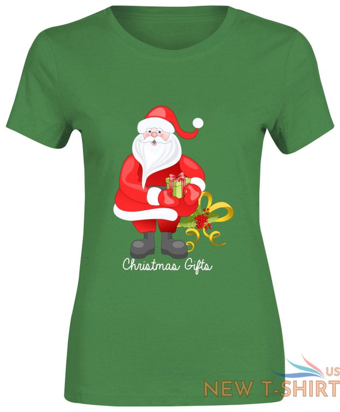 santa christmas gifts print tshirt girls womens short sleeve cotton tee gym lot 6.jpg