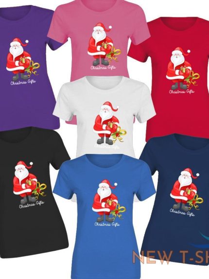 santa christmas gifts print tshirt girls womens short sleeve cotton tee lot 0.jpg