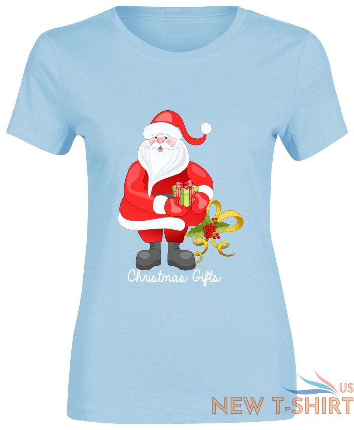 santa christmas gifts print tshirt girls womens short sleeve cotton tee lot 1.jpg